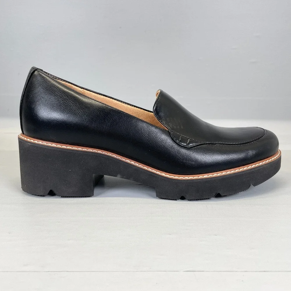 Naturalizer Cabaret Lug Sole Loafers Womens Size 10 Black Slip On Platform Shoes